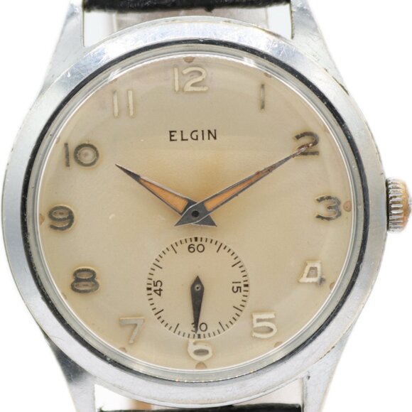 Vintage 33mm Elgin 9592 Driftwood Men's Mechanical Wristwatch USA Chrome Plated